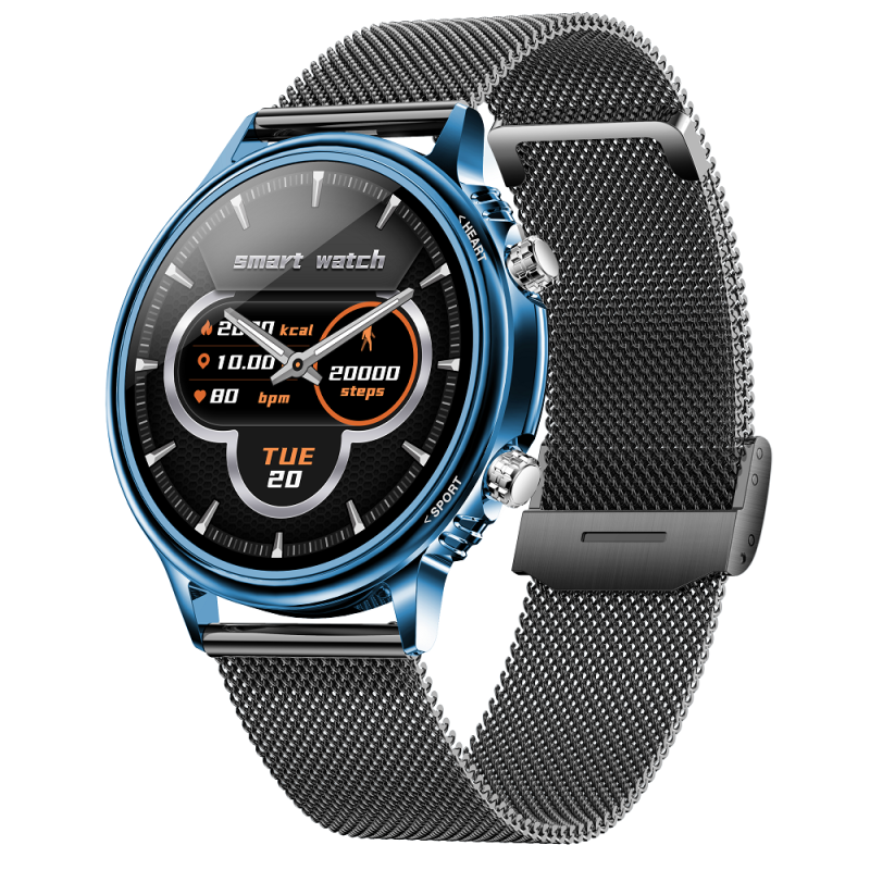 NJYUAN CF81 1.32 inch bluetooth 5.0 IP67 waterproof magnetic charging smart watch blue steel strap