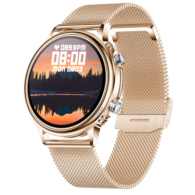 NJYUAN CF81 1.32 inch bluetooth 5.0 IP67 waterproof magnetic charging smart watch gold steel strap