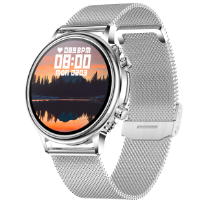 NJYUAN CF81 1.32 inch bluetooth 5.0 IP67 waterproof magnetic charging smart watch silver steel strap