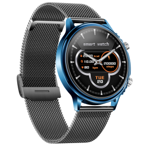 NJYUAN CF81 1.32 inch bluetooth 5.0 IP67 waterproof magnetic charging smart watch blue steel strap