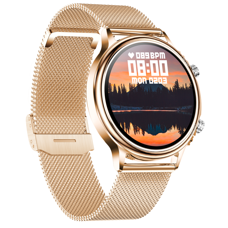 NJYUAN CF81 1.32 inch bluetooth 5.0 IP67 waterproof magnetic charging smart watch gold steel strap