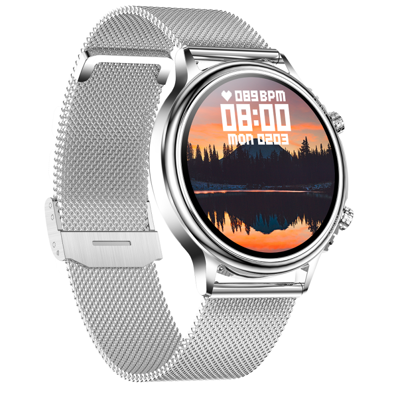 NJYUAN CF81 1.32 inch bluetooth 5.0 IP67 waterproof magnetic charging smart watch silver steel strap