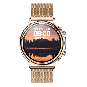 NJYUAN CF81 1.32 inch bluetooth 5.0 IP67 waterproof magnetic charging smart watch gold steel strap