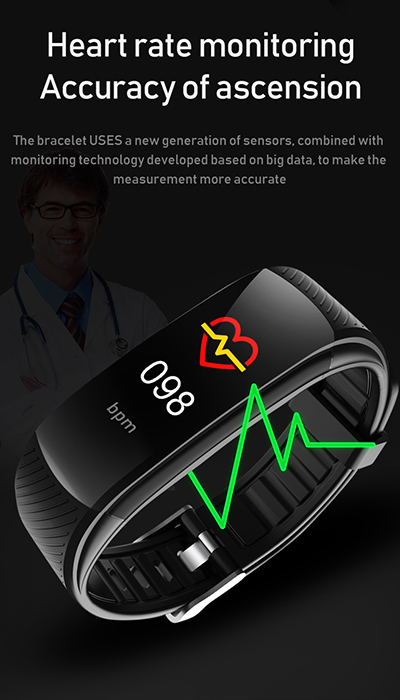 Heart rate monitoring accuracy of ascension. the bracelet use a new genration of sensors, combined with monitoring technology developed based on big data. to make the measurement more accurate.