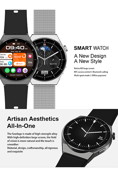 Smart watch, a new design A new style. Retina HD large screen, NFC access control, bluetooth calling. multi sport mode, offline payment. Artisan Aesthetics, all in one watch. the fuselage is mode of high strength alloy with high definition large screen, the field of vision is more natural and the touch is smoother. material, design, craftsmanship, all rigorous and exquiste.