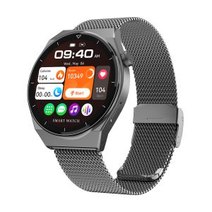 Huadai HD3 Pro 1.32 inch 360*360 Bluetooth 5.1 Wireless charging IP68 waterproof Sports Smart bracelet black steel strap