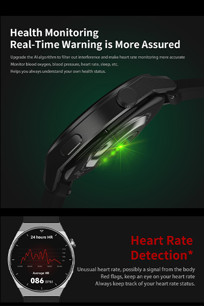 Health monitoring real time warning is more assured. Upgrade the AI algorithm to filter out interference and make heart rate monitoring more accurate monitor blood oxygen, blood pressure, heart rate, sleep, etc. Heart rate detection.