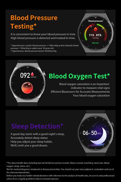 Blood press testing. blood oxygen test, sleep detection.