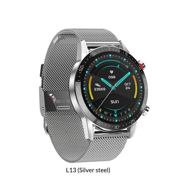 Microwear L13 Smart Watch ECG Heart rate BT Call Blood Pressure Sport Watch IP68 Waterproof Silver Steel Strap