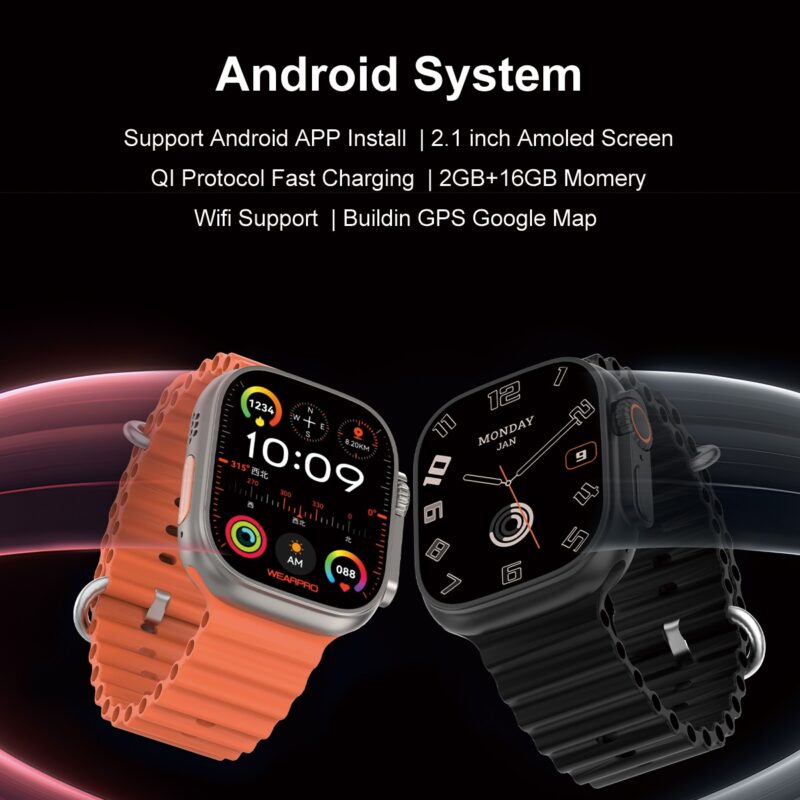 DTNO.1 DT Ultra 2 andrid smartwatch, 2.1 inch amoled, 2GB + 16GB momery, wireless fast charging, bluetooth call