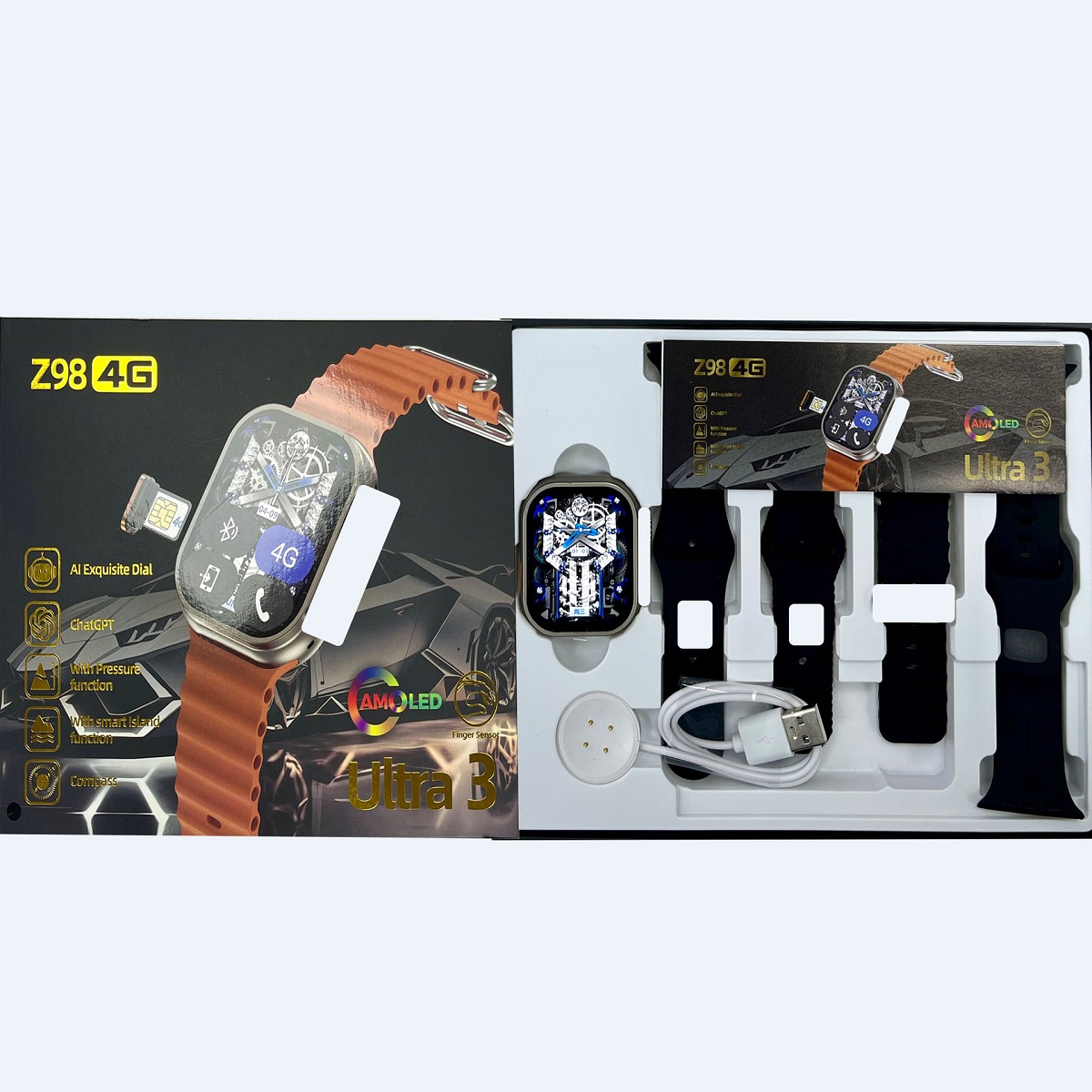 NJYUAN Z98 4G Amoled Compass Smart Watch