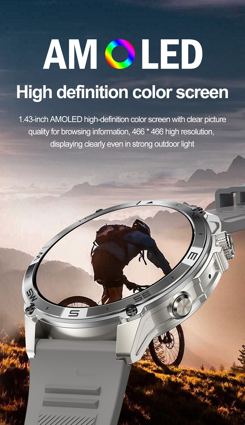 NJYUAN HK08 Build in GPS ATS3085S Chip Fitbeing App 1.43 inch Amoled Screen 530mAh Battery Smart Watch