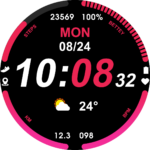 Sport digital red watch face for ATS3085-S based smart watches 466*466 screen resolutionfor ATS3085-S based smart watches 466*466 screen resolution