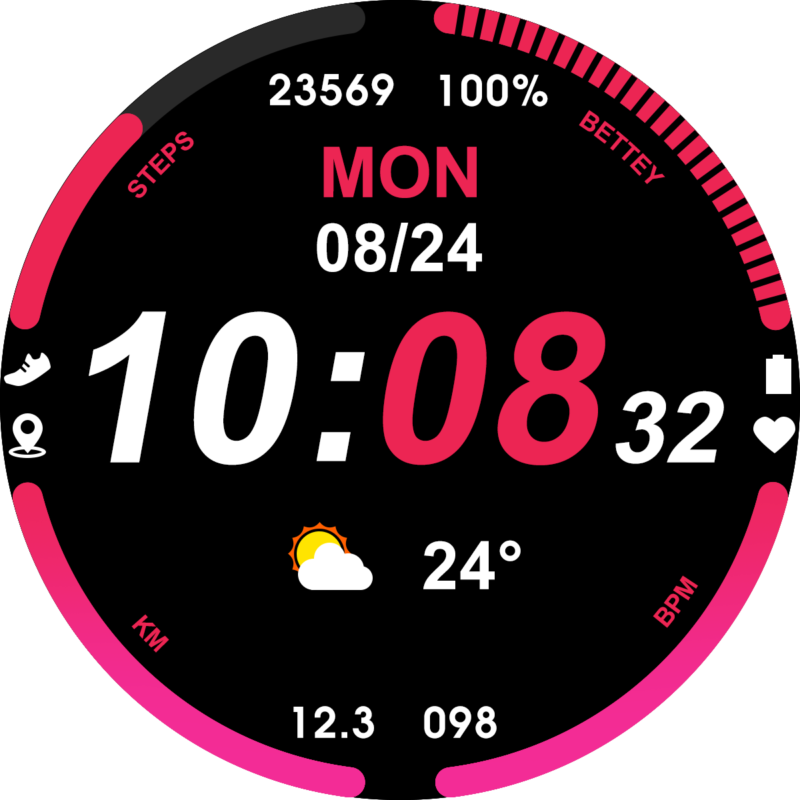 Sport digital red watch face for ATS3085-S based smart watches 466*466 screen resolutionfor ATS3085-S based smart watches 466*466 screen resolution